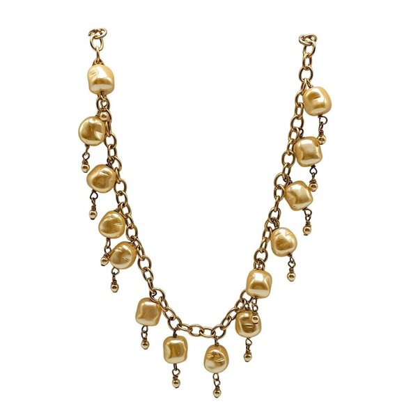Dominique Cohen Gold-Tone Necklace With Dangling Pearl-Like Beads - Picture 1 of 6